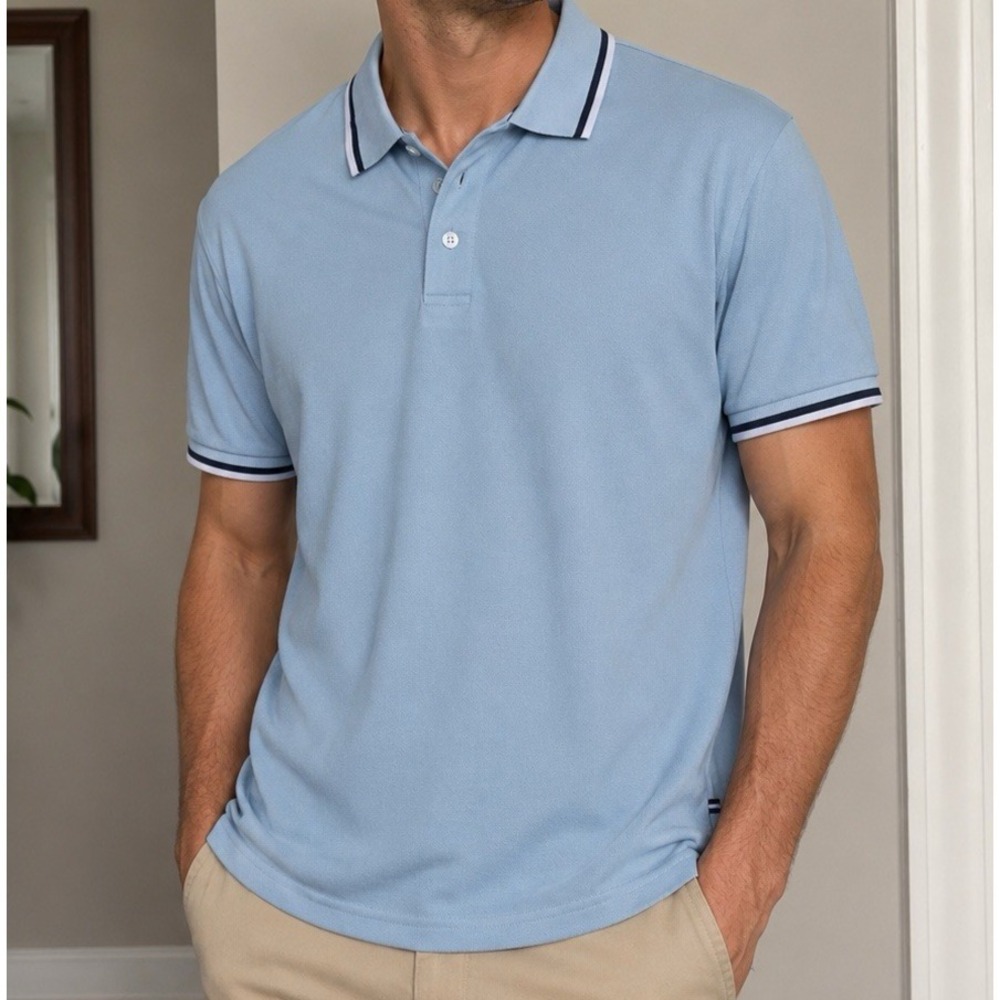Zity Polo Shirt Men M Light Blue Button Up Short Sleeve Sport Golf Poly/Spandex